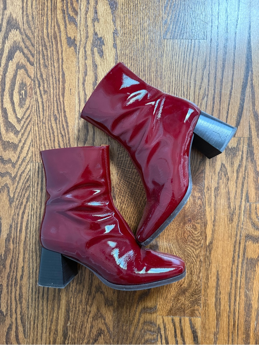 Sezane Burgundy Patent Ankle Boots - Picture 6 of 8